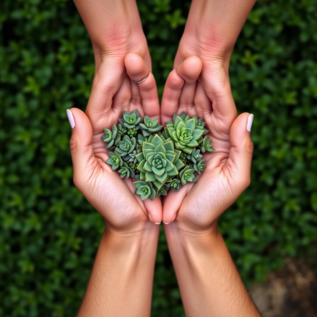 Hands holding succulent heart